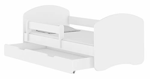 ACMA TODDLER CHILDREN KIDS BED + FREE MATTRESS DRAWER II WHITE (White, 140×70 cm + drawer)