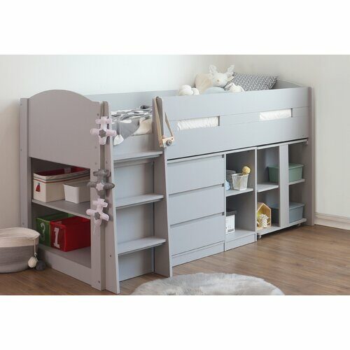 Aglandjia Single Mid Sleeper Bed with Drawer, Shelves and Bookcase