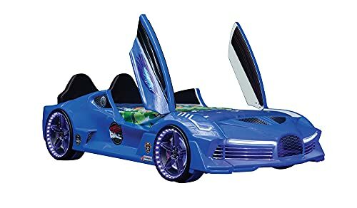 Car Bed for Boys – Racing Car Bed with Led Lights, Single Toddler Bed for Kids with Leather Cushioning