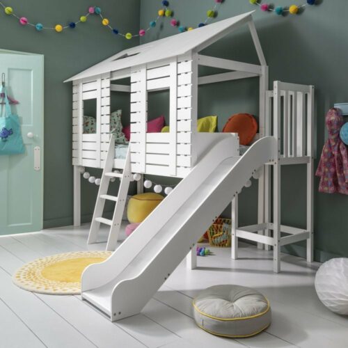 Treehouse Midsleeper Bed with Slide in Classic White