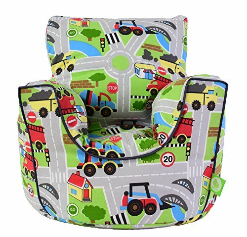Cotton Transport Road Map Bean Bag Arm Chair with Beans Toddler Size