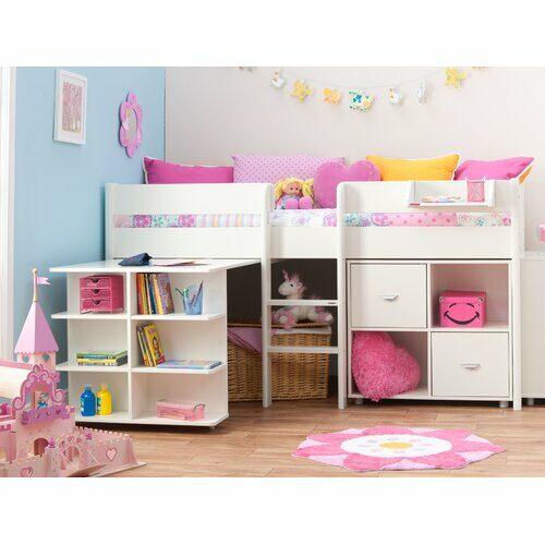 European Single Mid Sleeper Bed with Drawers and Desk