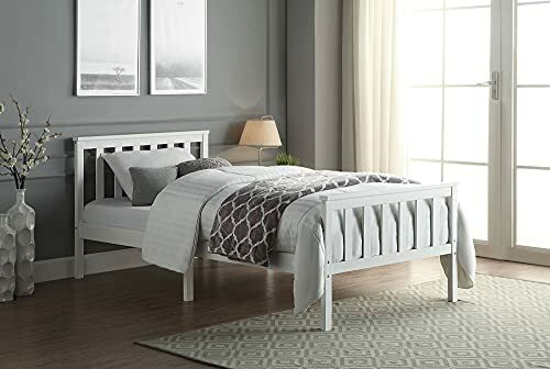 Home Treats Single Bed White. Solid Wooden Bed Frame For Adults, Kids, Teenagers 3ft Single