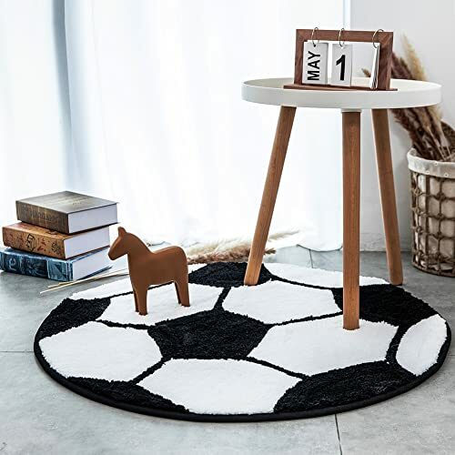 Kids Rug Football Round Rug Carpet Floor Chair Mat for Kids Rooms – 80cm