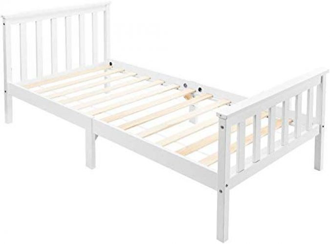 Kids Teenagers LIFE CARVER Single Bed White Solid Wooden Bed Frame 3ft for Adults 