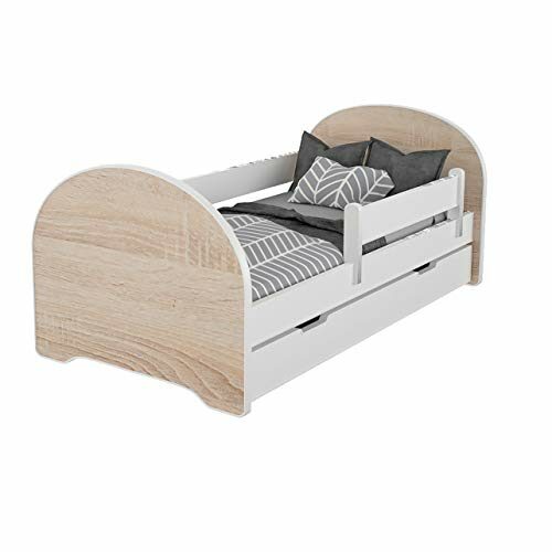 MEBLEX Children Toddler Bed for Kids White WITH DRAWERS & Safety Foam Mattress