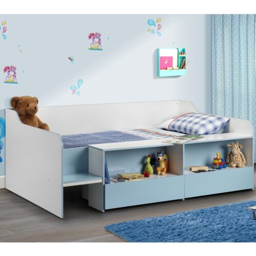 Stella Blue and White Wooden Kids Low Sleeper Cabin Storage Bed Frame – 3ft Single