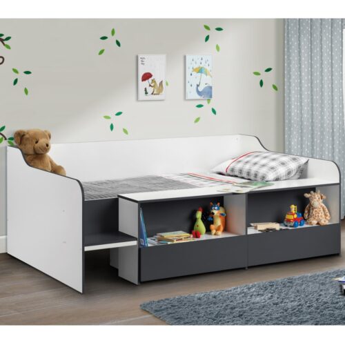 Stella Grey and White Wooden Kids Low Sleeper Cabin Storage Bed Frame – 3ft Single