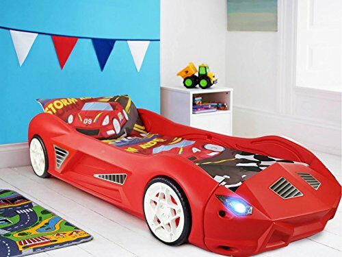 Storm Children’s Racing Car Bed With Mattress and Working Headlights