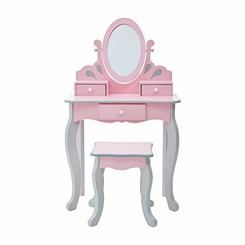 Teamson Kids Little Princess Rapunzel Girls Wooden Dressing Table Vanity Set with Mirror & Stool