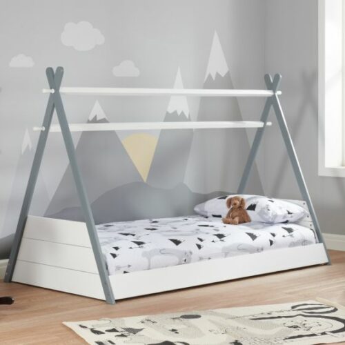 Teepee White and Grey Wooden Bed Frame – 3ft Single