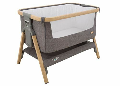 Tutti Bambini CoZee Bedside Crib/Co-Sleeper with Breathable Mesh Window, Travel Bag and Easy Fold (Oak and Charcoal)