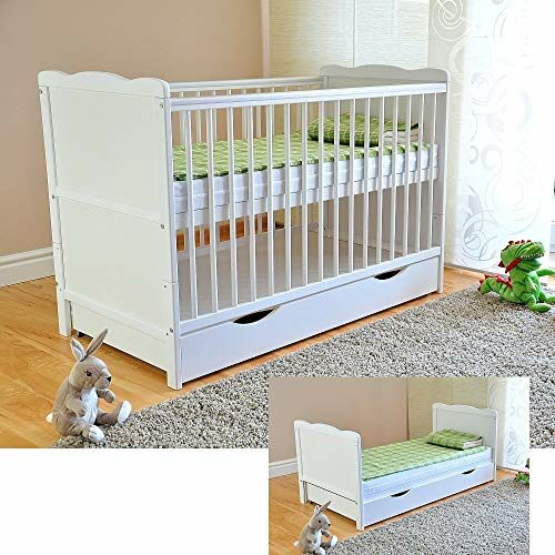 White Solid Wood Baby Cot Bed & Deluxe Foam Mattress
