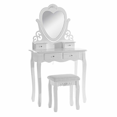 WOLTU Dressing Table,Wood Dressing Table with Chair and Mirror