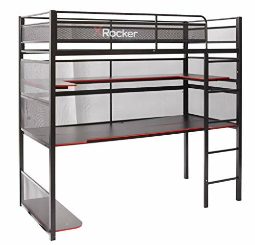 X-Rocker BattleBunk Gaming Bunk Bed, High Sleeper with Desk, Shelves and Ladder, Single 3ft Frame, Metal Kids Loft Bed, Black